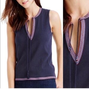 J. Crew Navy Sleeveless Tunic with Red and White Embroidered Trim